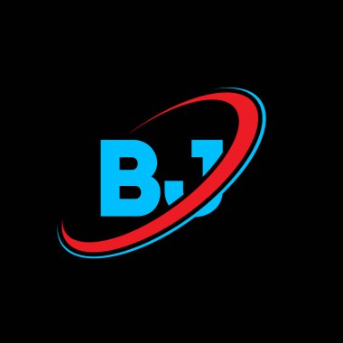 BJ B J harf logosu tasarımı. İlk harf BJ bağlı daire büyük harfli monogram logo kırmızı ve mavi. BJ logosu, BJ tasarımı. bj, b j