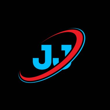 JJ J harf logosu tasarımı. İlk harf JJ, daire şeklinde büyük harf monogram logosunu kırmızı ve mavi ile birleştirdi. JJ logosu, J-J tasarımı. JJ, j
