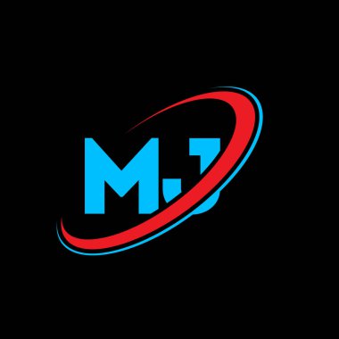 M.J. M harfli logo tasarımı. İlk harf MJ bağlı daire büyük harfli monogram logo kırmızı ve mavi. MJ logosu, M-J tasarımı. MJ, benim.