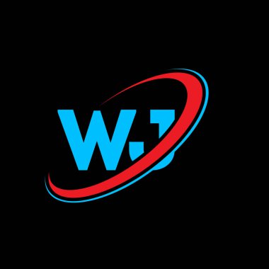WJ W J harfli logo tasarımı. İlk harf WJ bağlı daire büyük harfli monogram logo kırmızı ve mavi. WJ logosu, W J tasarımı. wj, wj