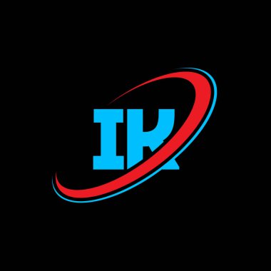 IK K harf logosu tasarımı. İlk harf IK bağlantılı daire büyük harf monogram logosu kırmızı ve mavi. IK logosu, I K tasarımı. Tamam, tamam.