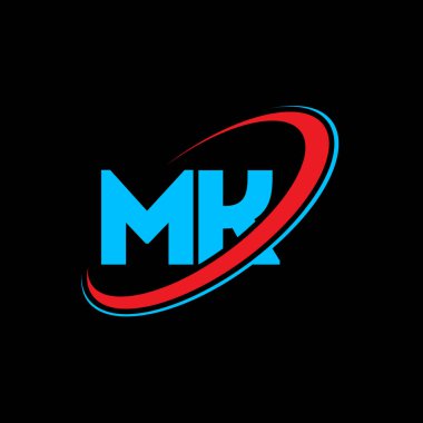 MK M K harf logosu tasarımı. İlk harf MK bağlı daire büyük harf monogram logosu kırmızı ve mavi. MK logosu, MK tasarımı. Mk, ben...