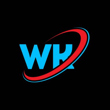 WK W K harfi logo tasarımı. İlk harf WK bağlı daire büyük harfli monogram logo kırmızı ve mavi. WK logosu, W K tasarımı. wk, w
