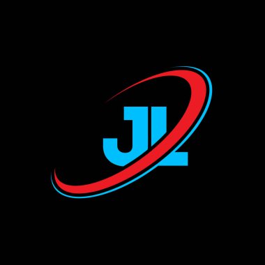 JL J L harf logosu tasarımı. İlk harf JL bağlı daire büyük harf monogram logosu kırmızı ve mavi. JL logosu, JL tasarımı. Jl, j!