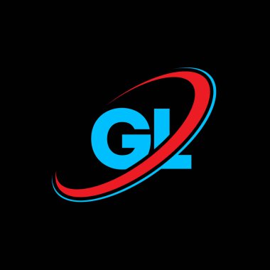 GL G harfi logo tasarımı. İlk harf GL bağlantılı daire büyük harfli monogram logo kırmızı ve mavi. GL logosu, G L tasarımı. Gl, g!