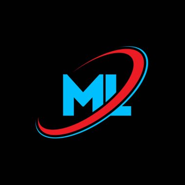 ML M harfi logo tasarımı. İlk harf ML bağlantılı daire büyük harf monogram logosu kırmızı ve mavi. ML logosu, M L tasarımı. Ben, ben...