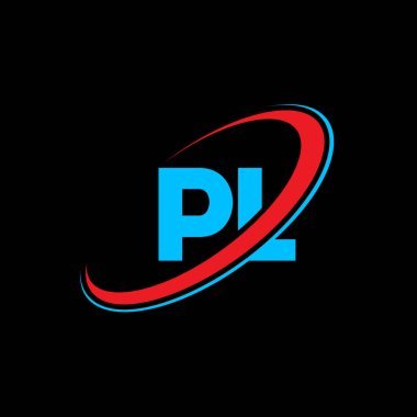 PL P harfi logo tasarımı. İlk harf PL bağlı daire büyük harfli monogram logo kırmızı ve mavi. PL logosu, P L tasarımı. Lütfen, lütfen.