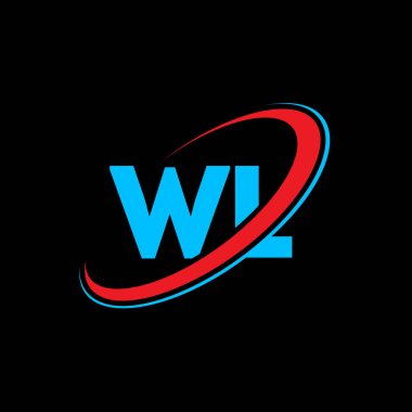 WL W harfli logo tasarımı. İlk harf WL bağlantılı daire büyük harfli monogram logo kırmızı ve mavi. WL logosu, W L tasarımı. Evet, evet.
