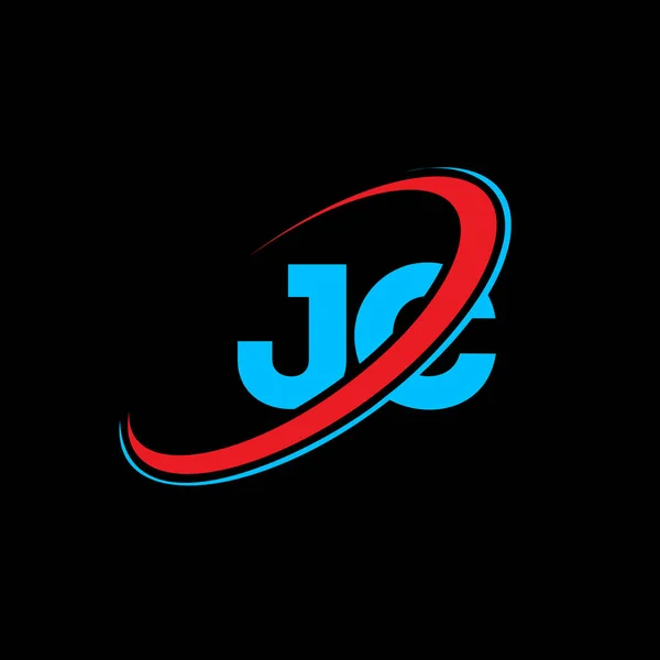 C字母标识设计 最初的字母Jc连接圆形大写字母符号红色和蓝色 Jc标志 Jc设计 — 图库矢量图片
