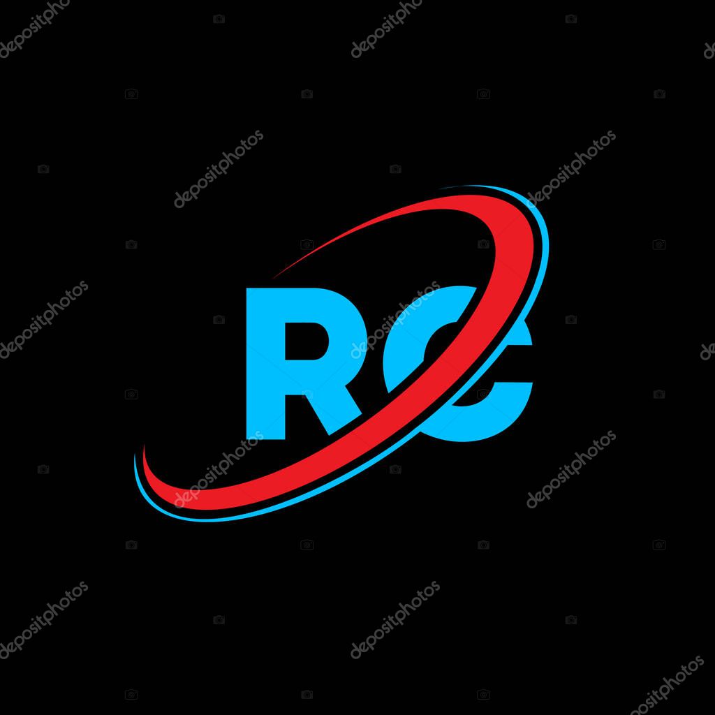 RC R C letter logo design. Initial letter RC linked circle uppercase monogram logo red and blue. RC logo, R C design. rc, r c