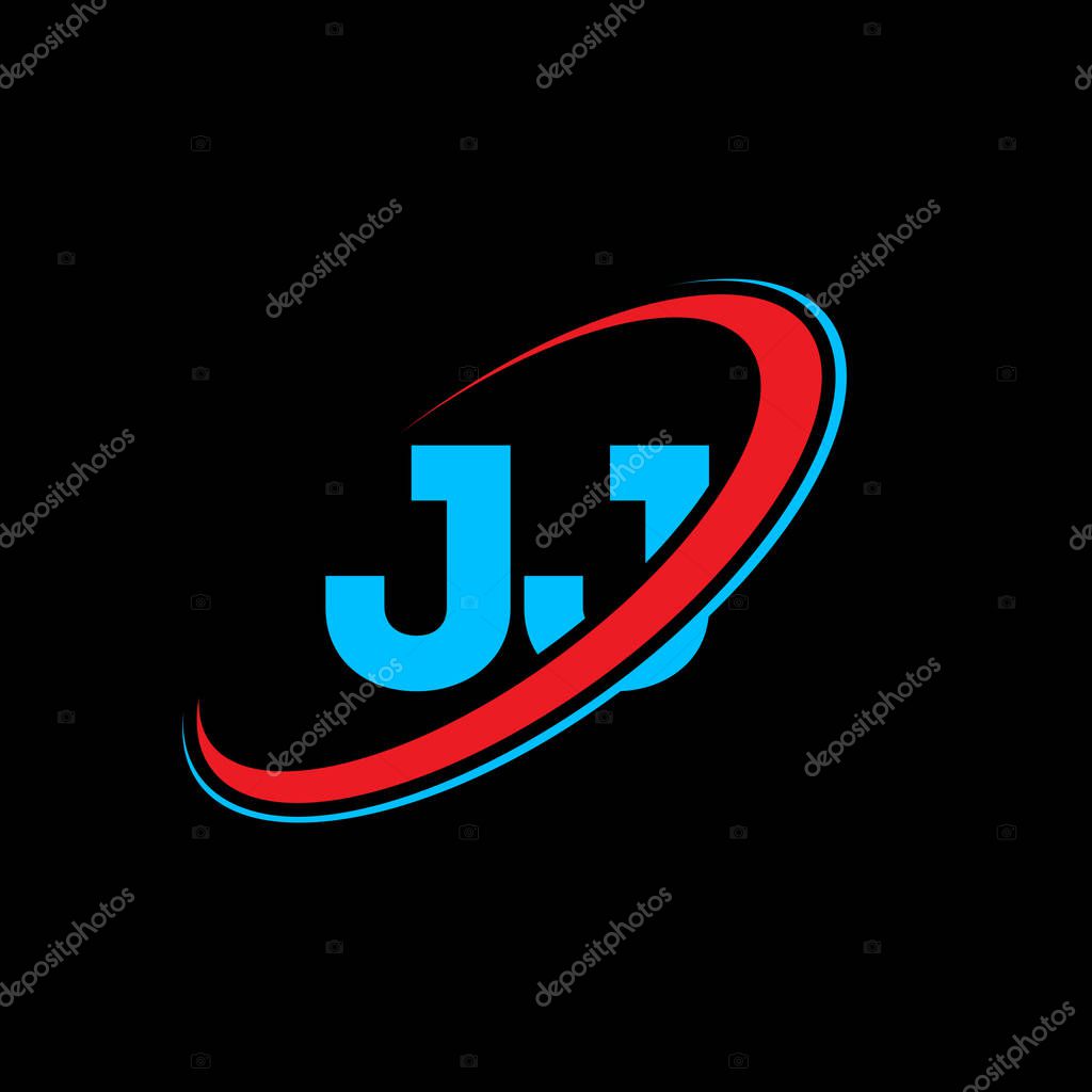 JJ J J letter logo design. Initial letter JJ linked circle uppercase monogram logo red and blue. JJ logo, J J design. jj, j j
