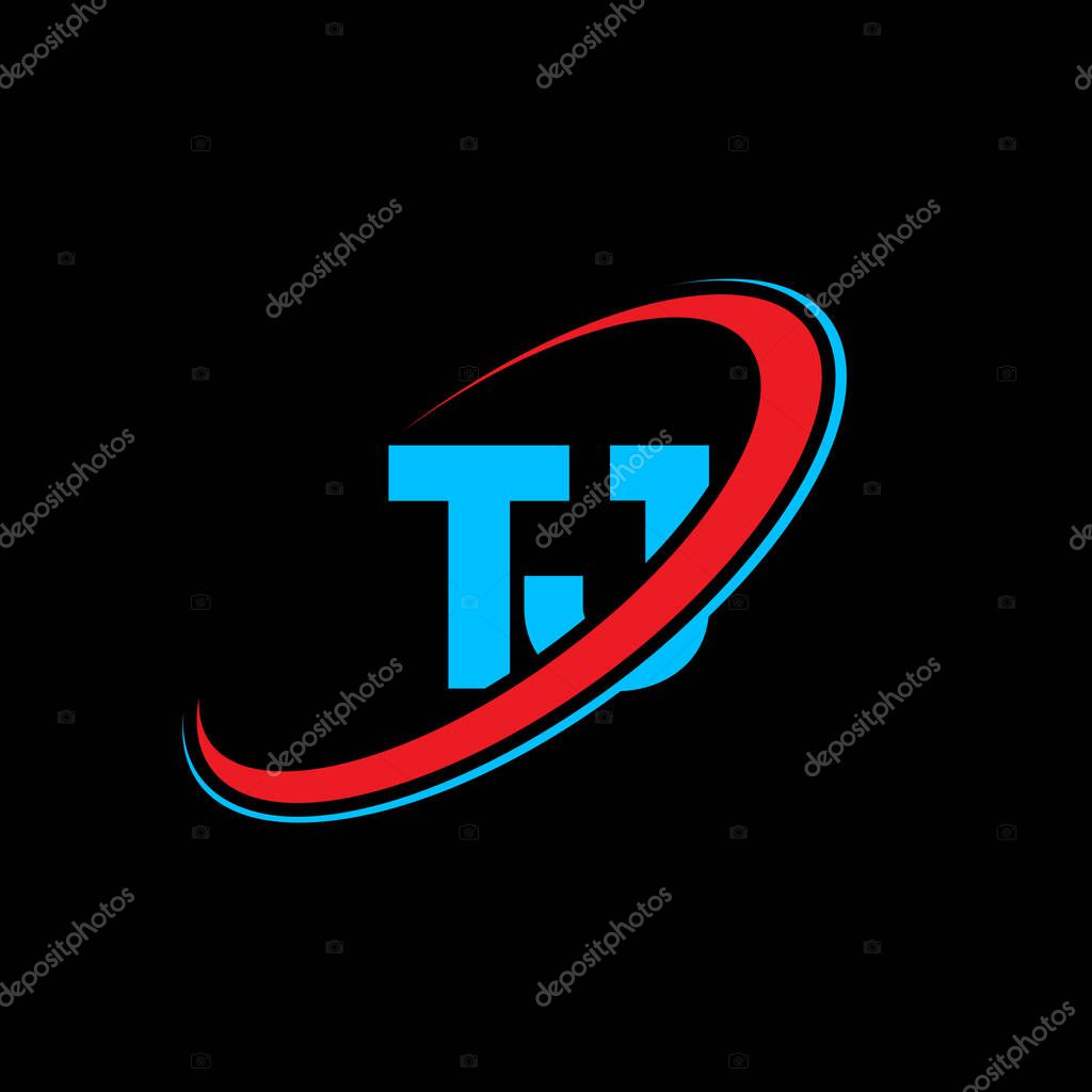 TJ T J letter logo design. Initial letter TJ linked circle uppercase monogram logo red and blue. TJ logo, T J design. tj, t j