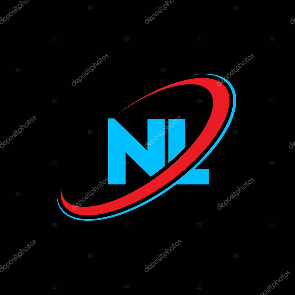 NL N L letter logo design. Initial letter NL linked circle uppercase monogram logo red and blue. NL logo, N L design. nl, n l