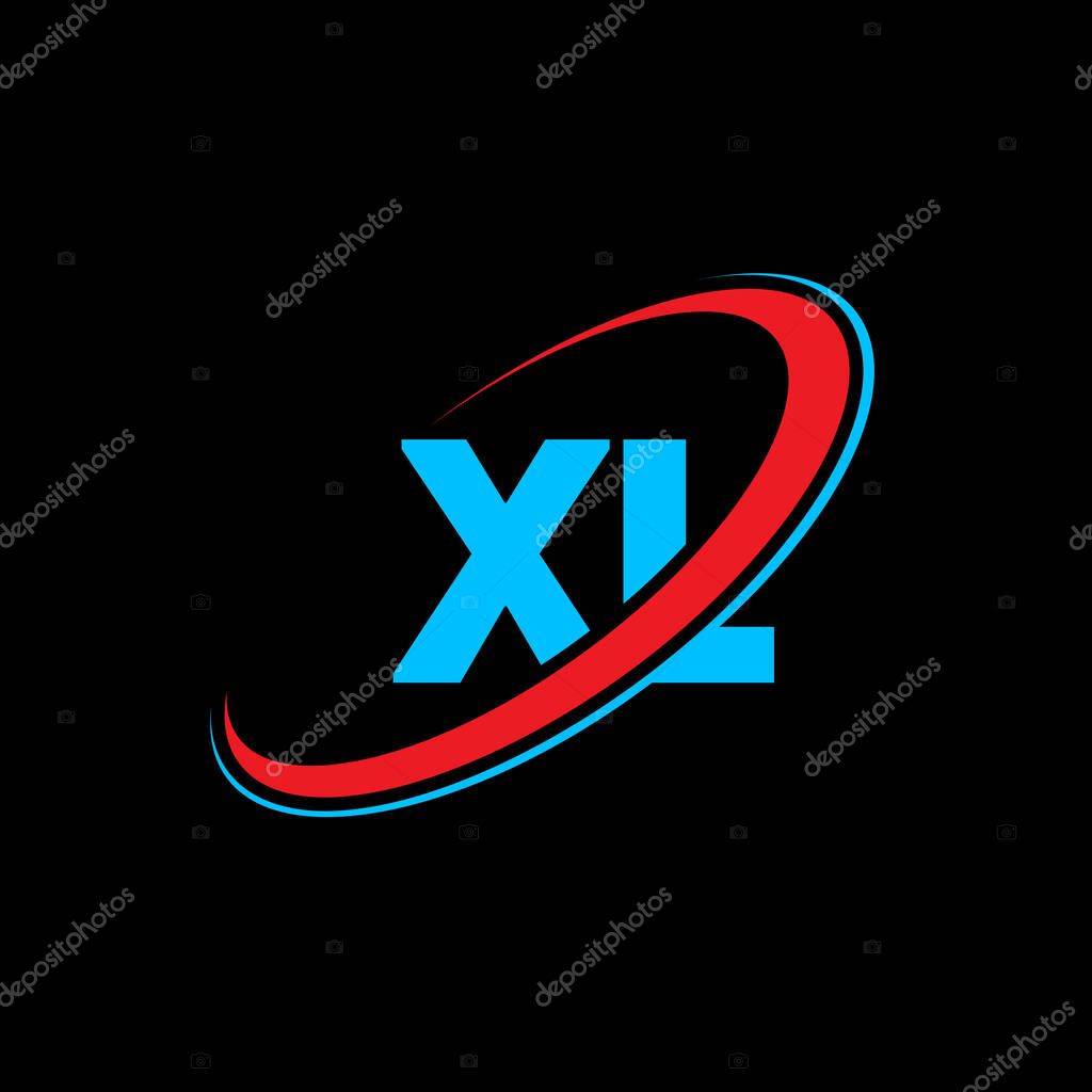 XL X L letter logo design. Initial letter XL linked circle uppercase monogram logo red and blue. XL logo, X L design. xl, x l