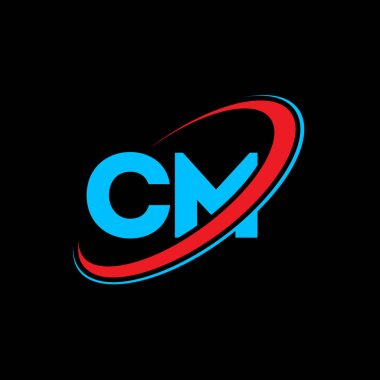 CM C M harfi logo tasarımı. İlk harf CM bağlı daire büyük harf monogram logosu kırmızı ve mavi. CM logosu, C M tasarımı. cm, c m