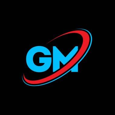 GM G M harfi logo tasarımı. İlk harf GM bağlı daire büyük harf monogram logosu kırmızı ve mavi. GM logosu, G M tasarımı. gm, g m