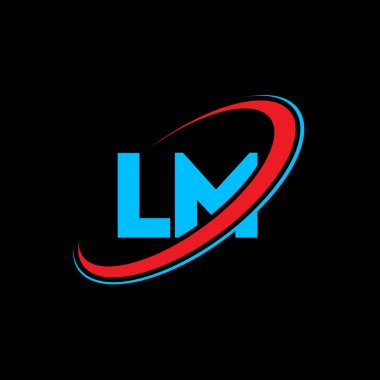 LM L M harfi logo tasarımı. İlk harf LM bağlı daire büyük harfli monogram logo kırmızı ve mavi. LM logosu, L M tasarımı. Ben, ben...