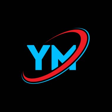 YM Y M harfi logo tasarımı. İlk harf YM bağlı daire büyük harf monogram logosu kırmızı ve mavi. YM logosu, Y M tasarımı. Evet, evet.