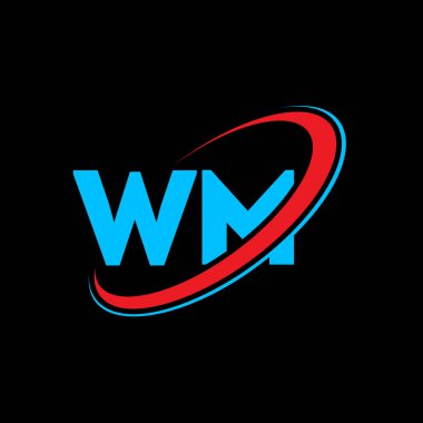 WM W harfli logo tasarımı. İlk harf WM bağlı daire büyük harf monogram logosu kırmızı ve mavi. WM logosu, W M tasarımı. wm, w