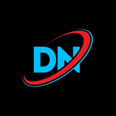 DN D harfli logo tasarımı. İlk harf DN bağlantılı daire büyük harfli monogram logo kırmızı ve mavi. DN logosu, D N tasarımı. Ben...