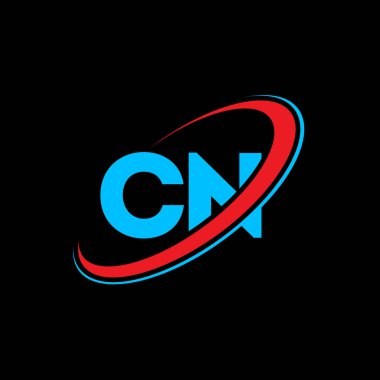 CN C N harfi logo tasarımı. İlk harf CN bağlı daire büyük harf monogram logosu kırmızı ve mavi. CN logosu, C N tasarımı. Cn, c n