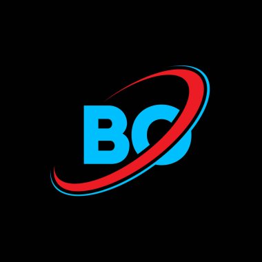 BO B harfli logo tasarımı. İlk harf BO bağlı daire büyük harfli monogram logo kırmızı ve mavi. BO logosu, B O tasarımı. bo, b o, B & O