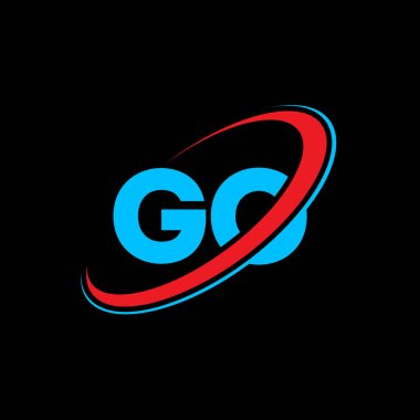 Go G O harfi logo tasarımı. İlk harf GO bağlı daire büyük harfli monogram logo kırmızı ve mavi. Go logosu, G O tasarımı. git, g o, G & O
