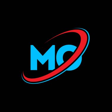 Mektup logosu tasarımı. İlk harf MO bağlı daire büyük harfli monogram logo kırmızı ve mavi. Yöntem logosu, yöntem tasarımı. mo, m o, m & o