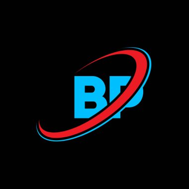 BP B P harfi logo tasarımı. İlk harf BP bağlı daire büyük harf monogram logosu kırmızı ve mavi. BP logosu, B P tasarımı. bp, b p, B & P