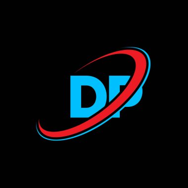 DP D P harfi logo tasarımı. İlk harf DP bağlı daire büyük harf monogram logo kırmızı ve mavi. DP logosu, D P tasarımı. dp, d p, D & P