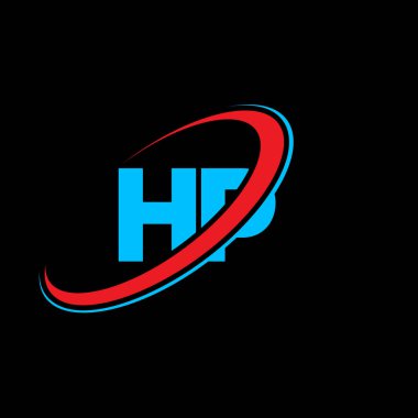 HP H P harfi logo tasarımı. İlk harf HP bağlı daire büyük harfli monogram logo kırmızı ve mavi. HP logosu, H P tasarımı. hp, h p, H & P