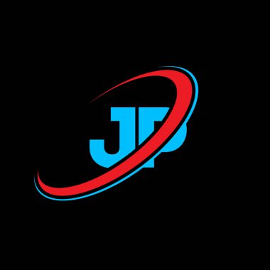 JP J P harfi logo tasarımı. İlk harf JP bağlı daire büyük harfli monogram logo kırmızı ve mavi. JP logosu, JP tasarımı. jp, j p, J & P