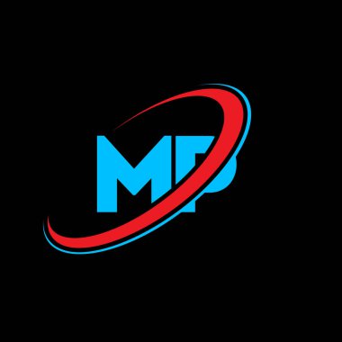 MP P harf logosu tasarımı. İlk harf MP bağlı daire büyük harfli logo kırmızı ve mavi. MP logosu, MP tasarımı. mp, m p, M & P
