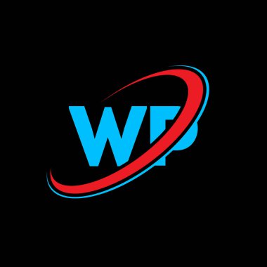 WP W harfli logo tasarımı. İlk harf WP bağlı daire büyük harfli monogram logo kırmızı ve mavi. WP logosu, W P tasarımı. wp, w p, W & P