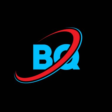 BQ B Q harfi logo tasarımı. İlk harf BQ bağlı daire büyük harfli monogram logo kırmızı ve mavi. Mangal logosu, B Q tasarımı. bq, b q, B & Q