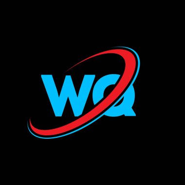 WQ W Q harfi logo tasarımı. İlk harf WQ bağlı daire büyük harfli monogram logo kırmızı ve mavi. WQ logosu, W Q tasarımı. wq, w q, W & Q