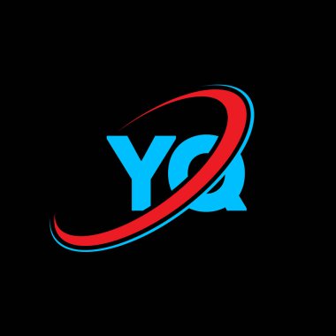 YQ Y Q harfi logo tasarımı. İlk harf YQ bağlı daire büyük harfli monogram logo kırmızı ve mavi. YQ logosu, Y Q tasarımı. yq, y q, Y & Q