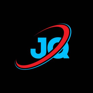 JQ J Q harfi logo tasarımı. İlk harf JQ bağlı daire büyük harfli monogram logo kırmızı ve mavi. JQ logosu, J Q tasarımı. jq, j q, J & Q