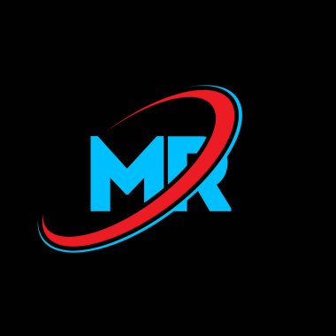 MR M harfi logo tasarımı. İlk harf MR bağlantılı daire büyük harfli monogram logo kırmızı ve mavi. MR logosu, MR tasarımı. Bay...
