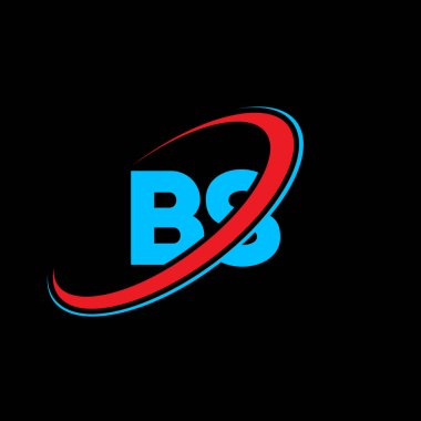 BS B S harfli logo tasarımı. İlk harf BS bağlı daire büyük harfli monogram logo kırmızı ve mavi. BS logosu, B S tasarımı. b, b
