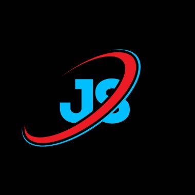 JS J 'in harf logosu tasarımı. İlk harf JS bağlı daire büyük harf monogram logosu kırmızı ve mavi. JS logosu, J S tasarımı. js, js