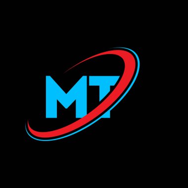 MT M harfi logo tasarımı. İlk harf MT bağlantılı daire büyük harfli monogram logo kırmızı ve mavi. MT logosu, MT tasarımı. Mt, ben...