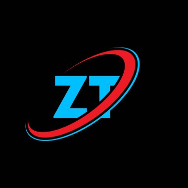 ZT T harfli logo tasarımı. İlk harf ZT bağlı daire büyük harf monogram logosu kırmızı ve mavi. ZT logosu, Z T tasarımı. zt, z t