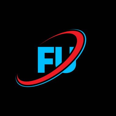 FU F U harf logosu tasarımı. İlk harf FU bağlı daire büyük harfli monogram logo kırmızı ve mavi. FU logosu, F U tasarımı. Lanet olsun.