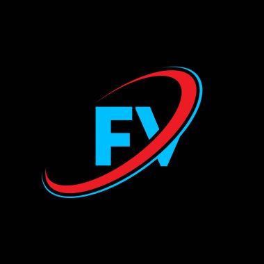 FV F V harfli logo tasarımı. İlk harf FV bağlı daire büyük harfli monogram logo kırmızı ve mavi. FV logosu, F V tasarımı. Fv, f
