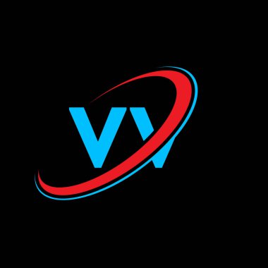 VV V harfli logo tasarımı. İlk harf VV bağlı daire büyük harfli monogram logo kırmızı ve mavi. VV logosu, V-V tasarımı. Vv, v