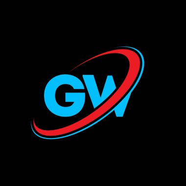 GW G harfli logo tasarımı. İlk harf GW bağlı daire büyük harfli monogram logo kırmızı ve mavi. GW logosu, G W tasarımı. Gw, g w