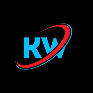 KW K harfli logo tasarımı. İlk harf KW bağlı daire büyük harfli monogram logo kırmızı ve mavi. KW logosu, K W tasarımı. KW, k w