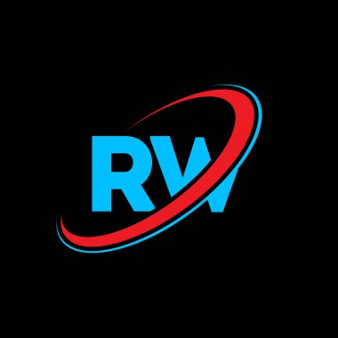RW R W harfli logo tasarımı. İlk harf RW bağlı daire büyük harfli monogram logo kırmızı ve mavi. RW logosu, R W tasarımı. RW, rw