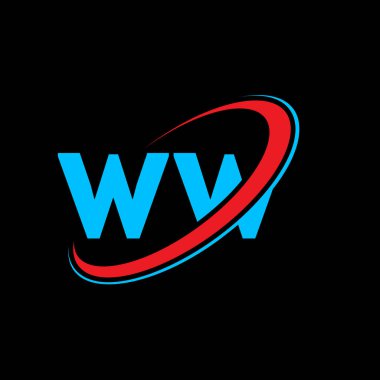 WW W harfli logo tasarımı. İlk harf WW bağlı daire büyük harfli monogram logo kırmızı ve mavi. WW logosu, W tasarımı. Vay, vay.